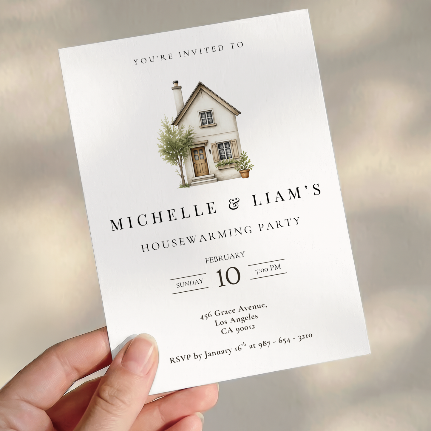 Minimalistic Watercolor Housewarming Invitation