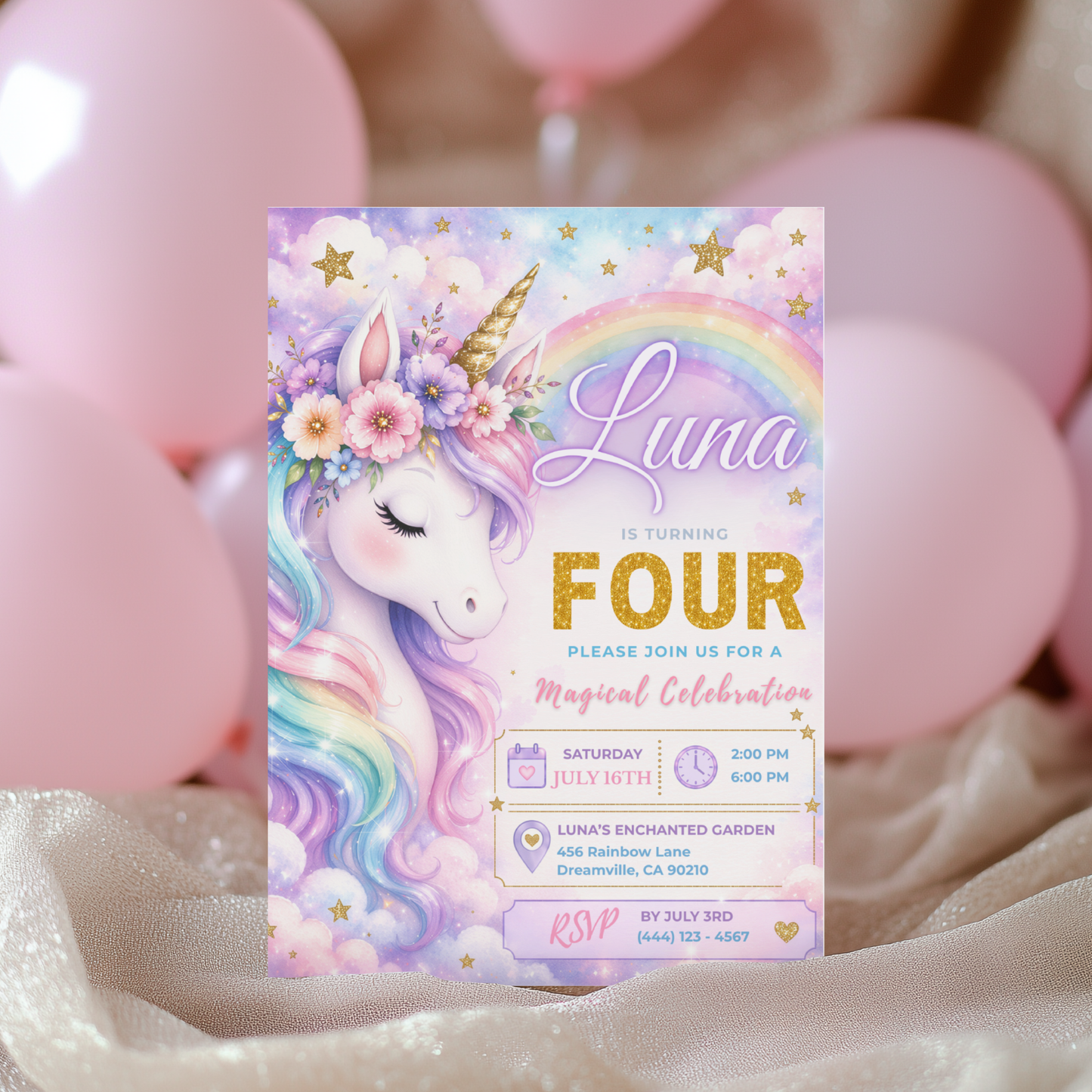 A Magical Celebration — Unicorn Birthday Invitation Template