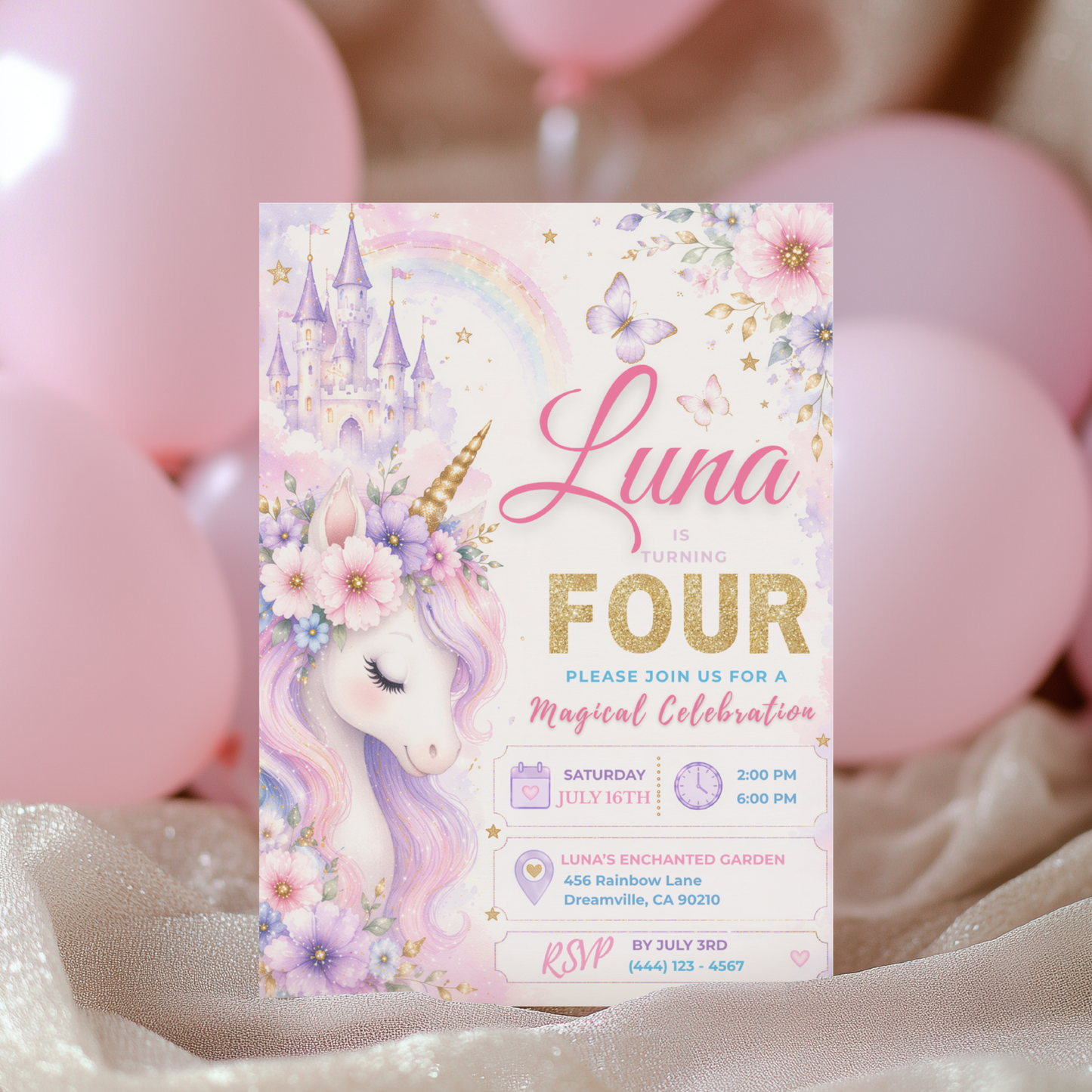 Magical Celebration — Unicorn Birthday Invitation Template