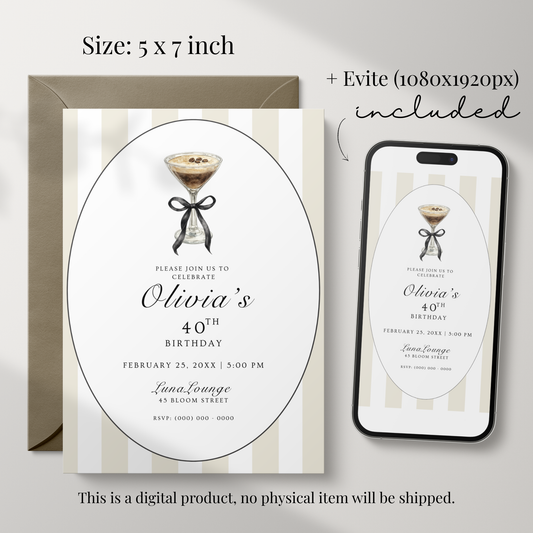 Espresso Martini 40th Birthday Invitation