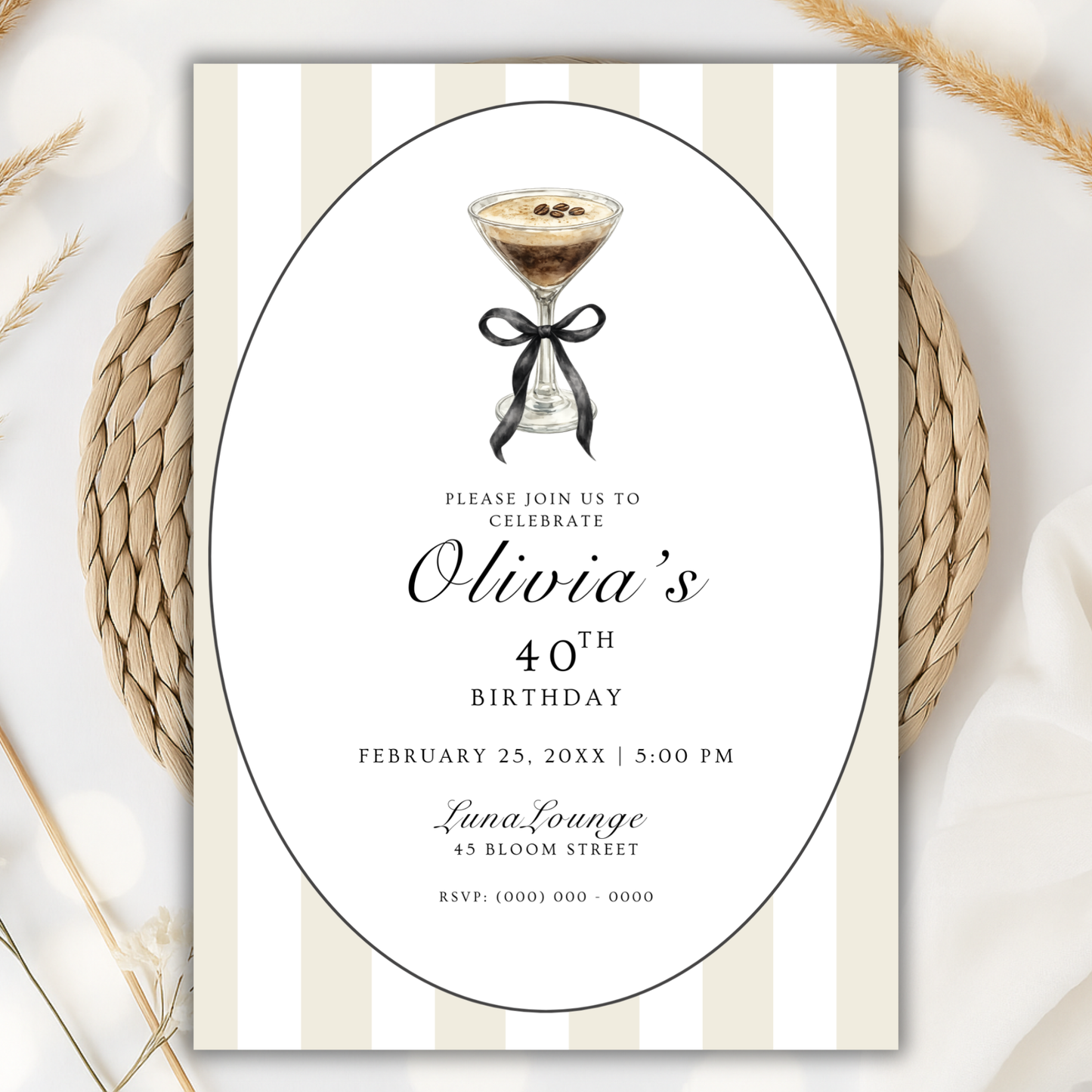 Espresso Martini 40th Birthday Invitation