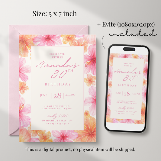 Exotic Floral 30th Birthday Invitation
