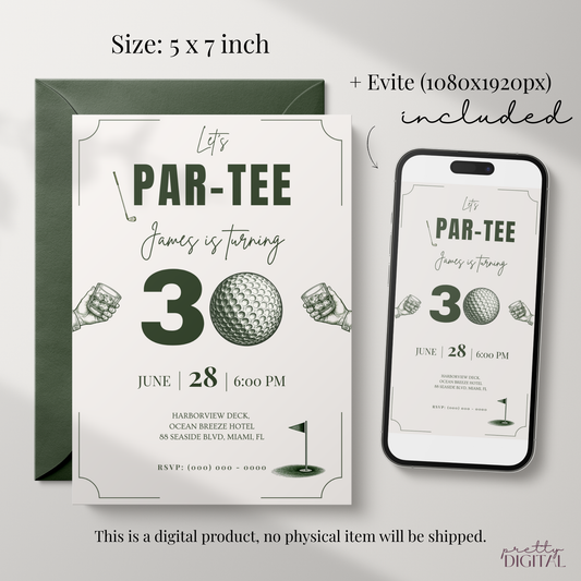 Let's Par-Tee — 30th Birthday Invitation Template (Golf Themed)