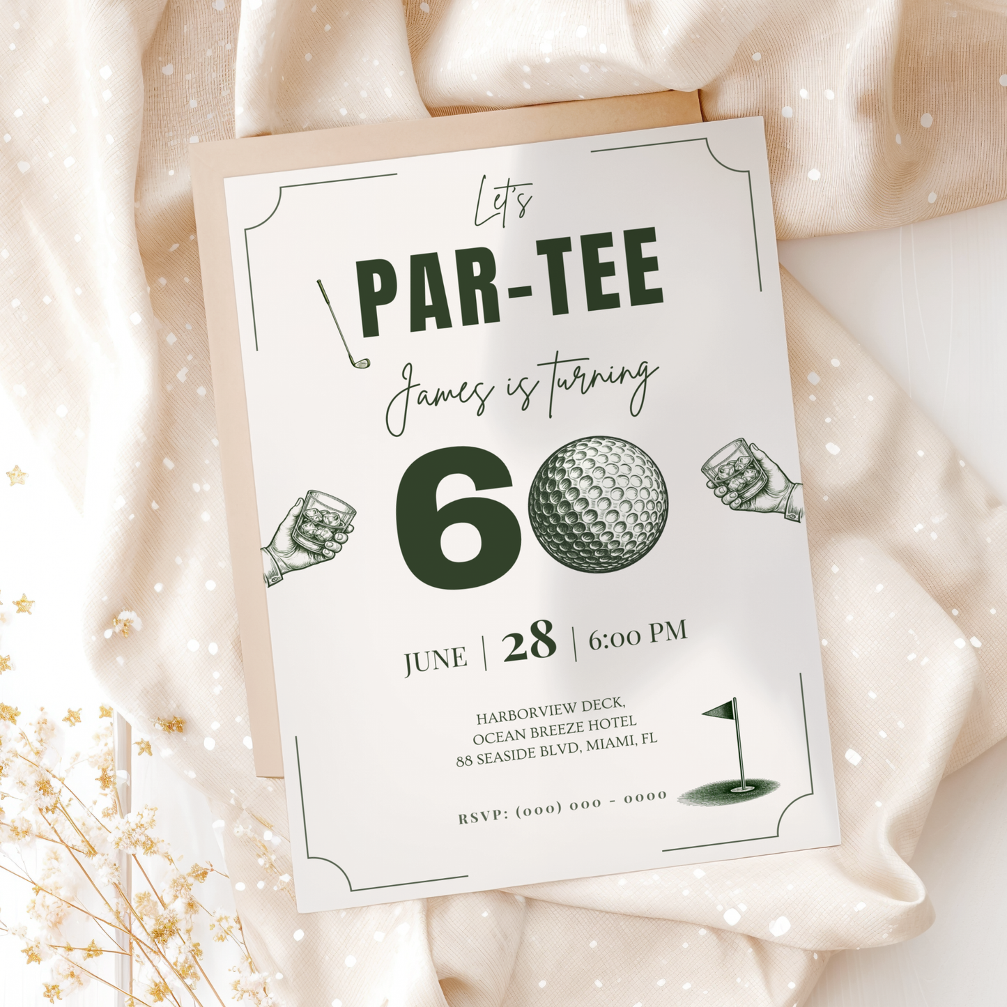 Let's Par-Tee — 60th Birthday Invitation Template (Golf Themed)