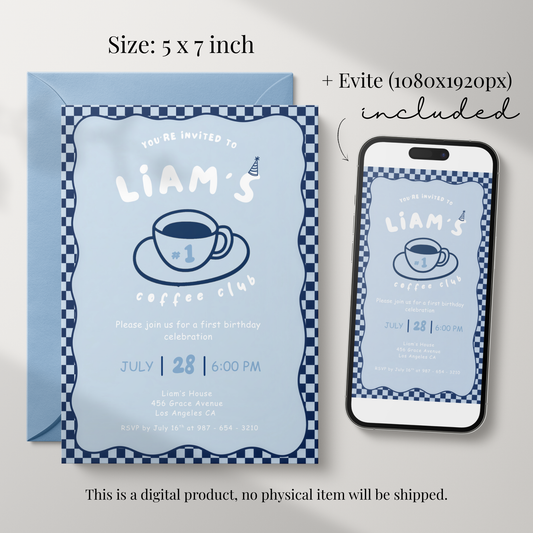 Coffee Club First Birthday Invitation