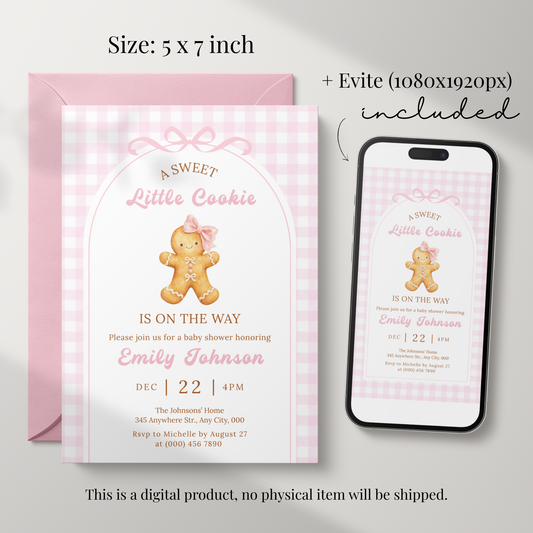 Little Cookie gingerbread Christmas baby shower invitation template – preview 2