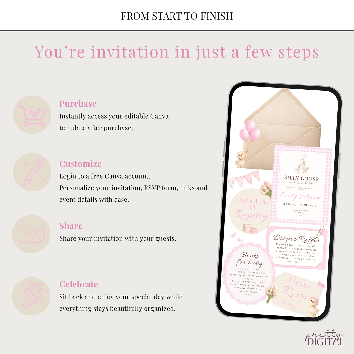 Silly Goose on the Loose Pink - Digital Invite