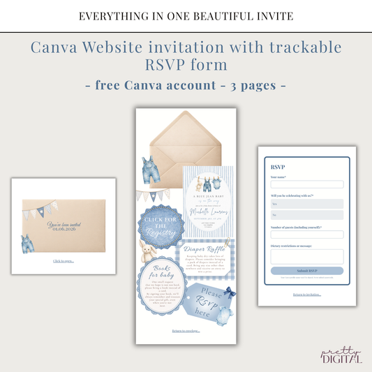 Blue Jean Baby Shower Invitation - Striped Digital Invite