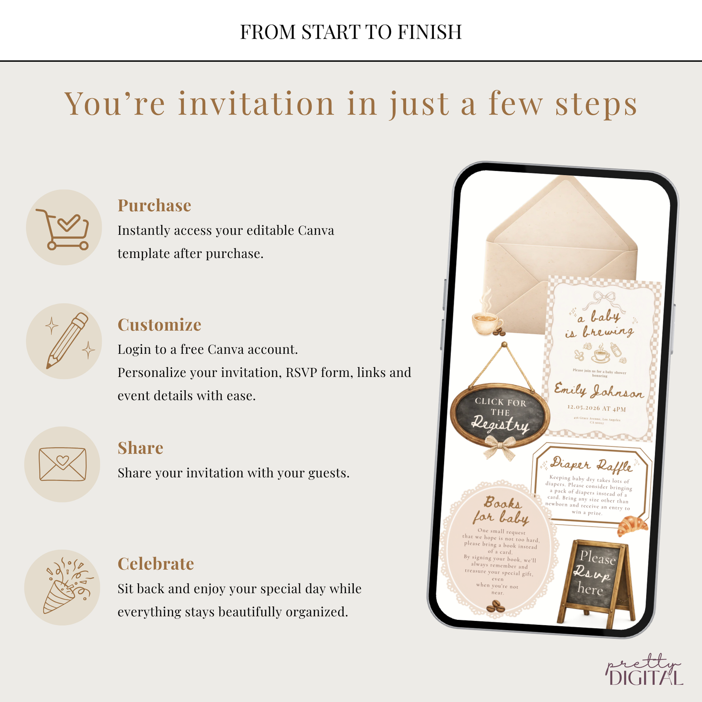 A Baby is Brewing Baby Shower Invitation - Neutral Digital Invite