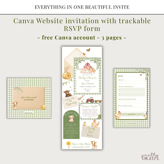 Cute Farm Animals Baby Shower Invitation - Digital Invite