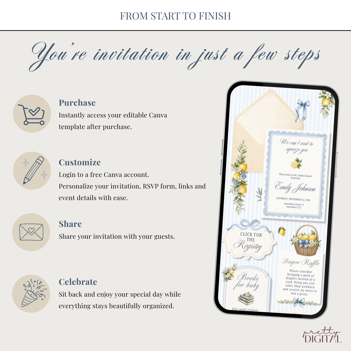 Italian Theme Baby Shower Invitation - Lemon Digital Invite