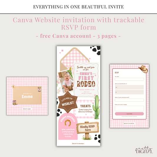First Rodeo First Birthday Invitation - Pink Digital Invite