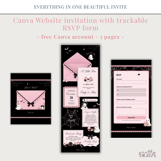 Little Boo pink Halloween baby shower digital invitation with RSVP – preview 2