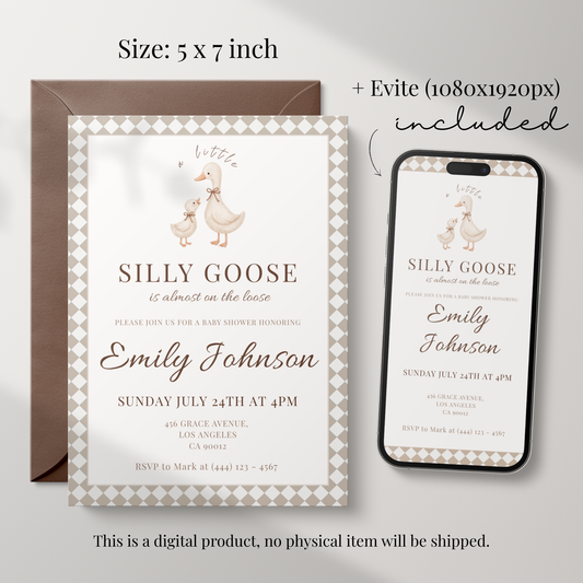 Silly Goose on the Loose — Baby Shower Invitation Template by Pretty Digital — view 2