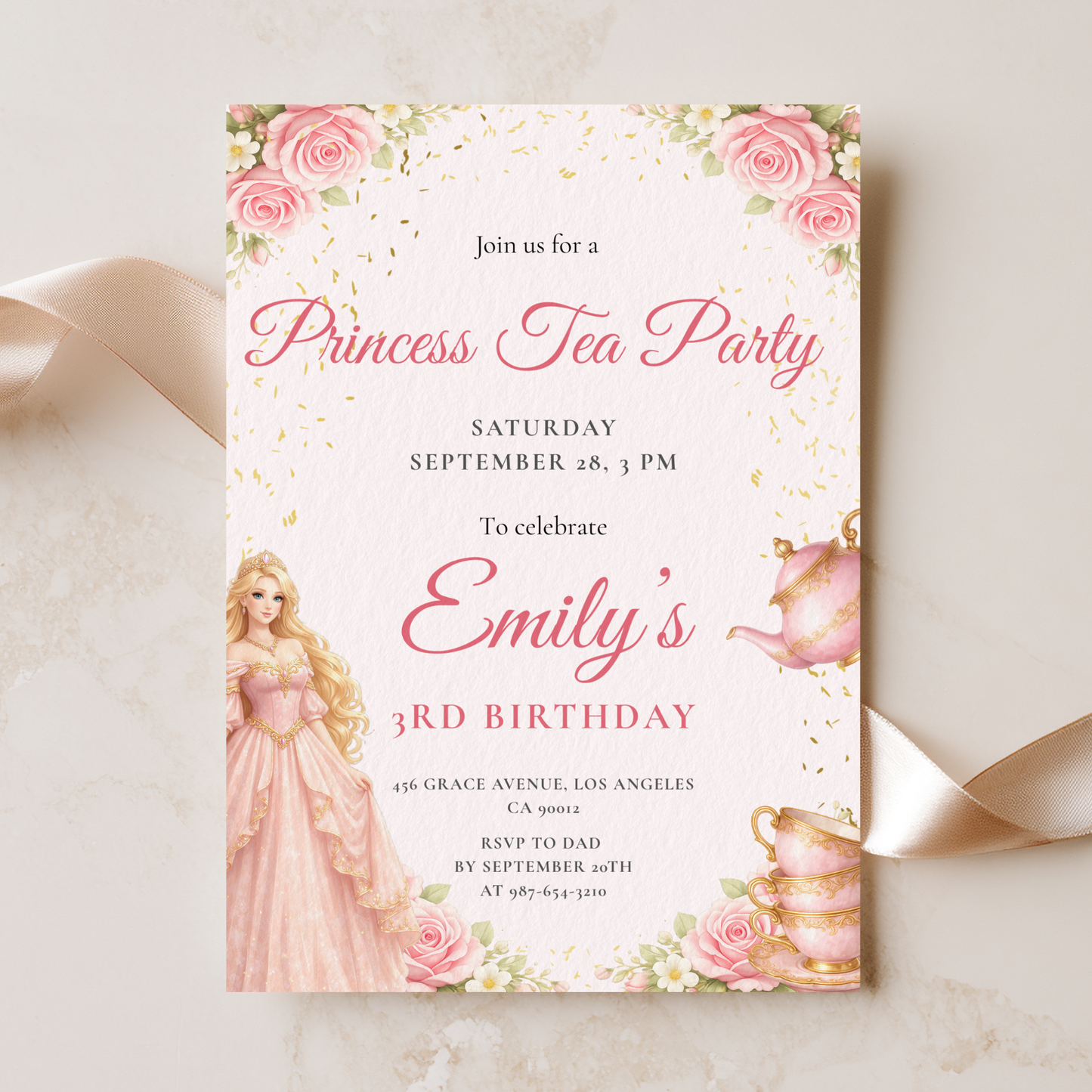 Pastel Princess Tea Party Invitation by Pretty Digital — view 10