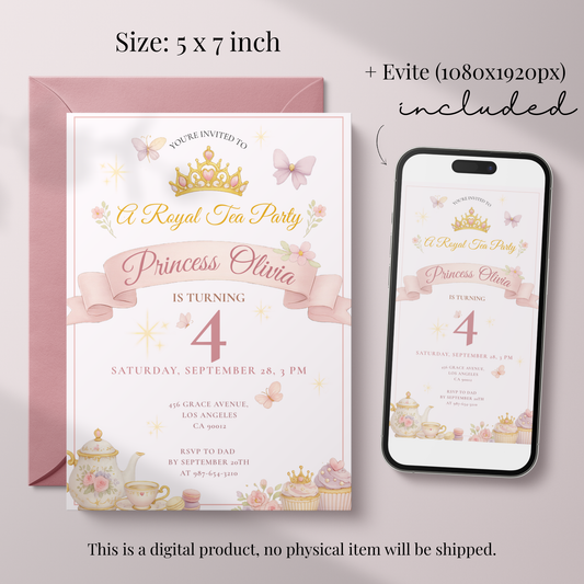A Royal Tea Party — Princess Tea Party Invitation Template by Pretty Digital — view 2