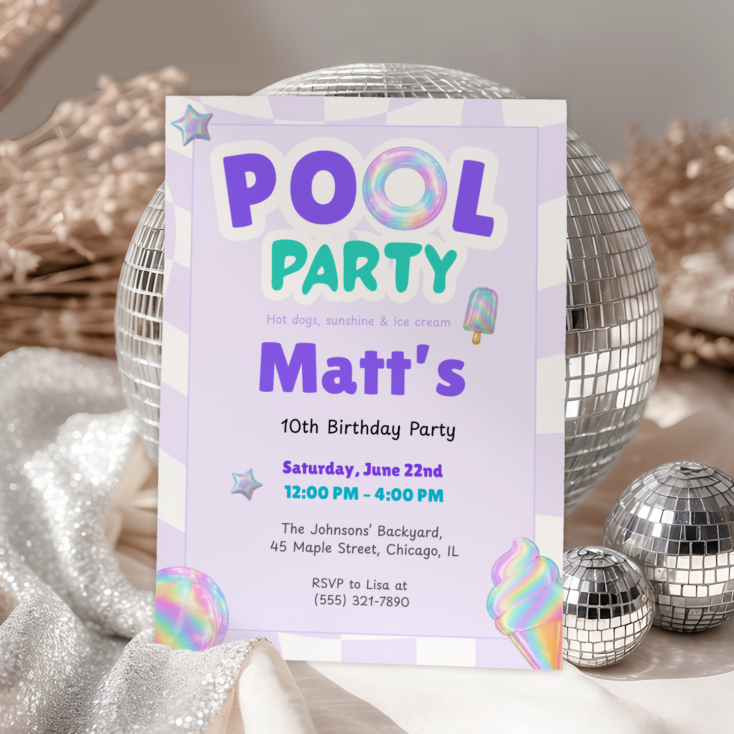 Hot Dogs, Sunshine & Ice Cream — Pool Party Invitation Template by Pretty Digital — view 10