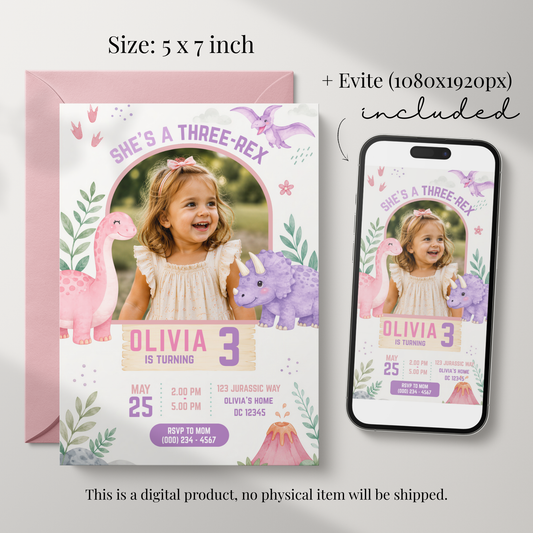 Dino-Rific Birthday — Dinosaur Birthday Invitation Template by Pretty Digital — view 2
