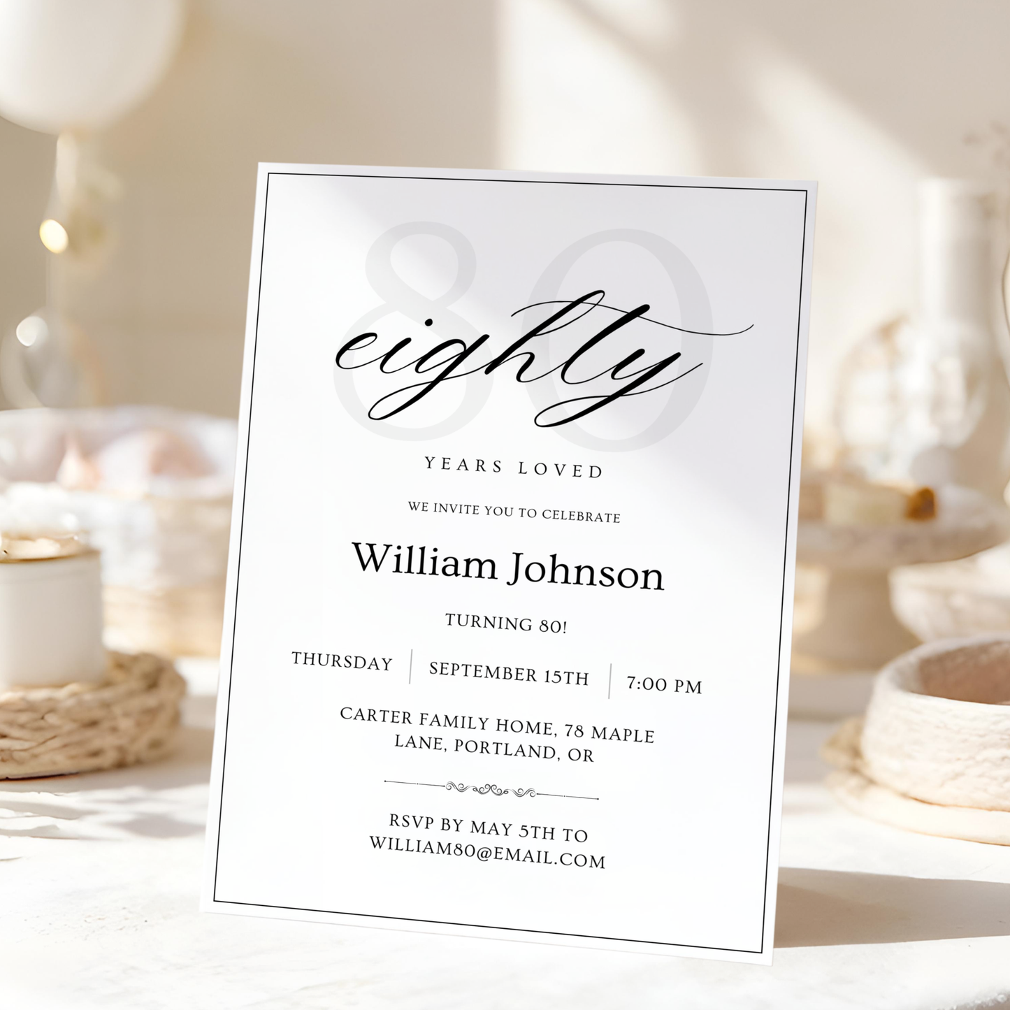 Eighty Years Loved — 80th Birthday Invitation Template by Pretty Digital — view 10