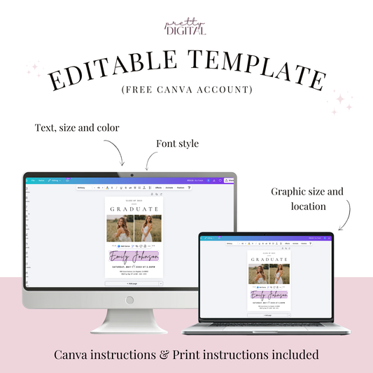 Graduate — Graduation Party Invitation Template by Pretty Digital — printable digital download