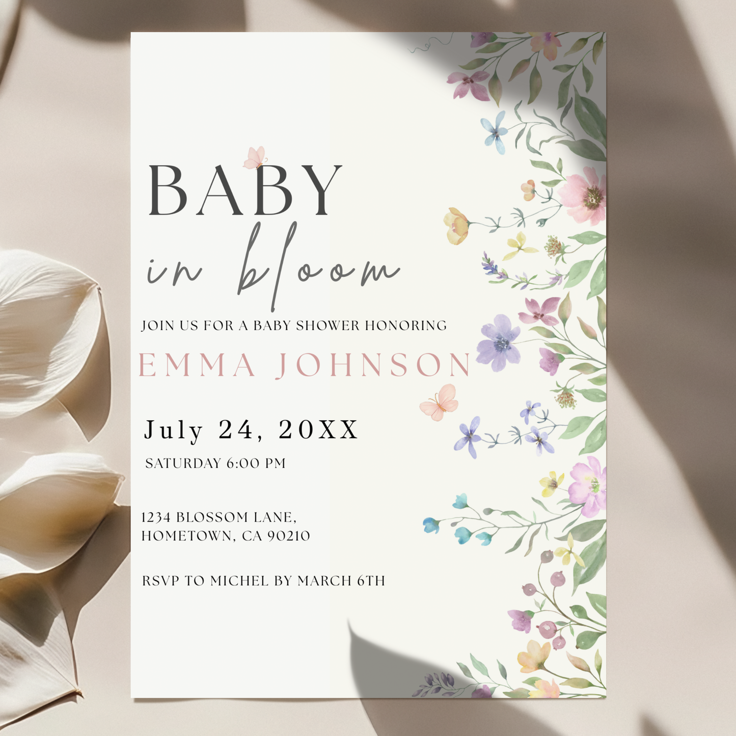 Baby Bloom — Floral Baby Shower Invitation Template by Pretty Digital — view 10