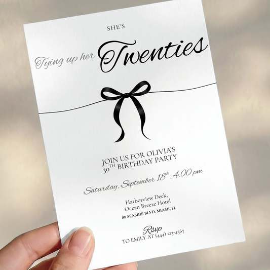 Tying Up Her Twenties — 30th Birthday Invitation Template by Pretty Digital — printable digital download