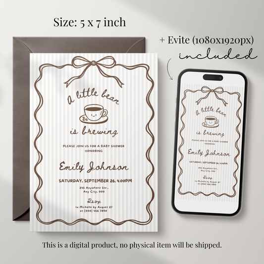A Little Bean Is Brewing coffee baby shower invitation template – preview 2