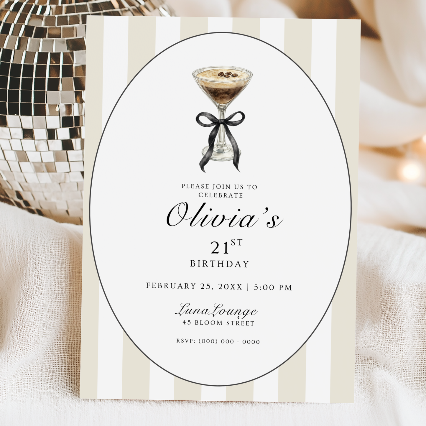 Espresso Martini 21st Birthday Invitation