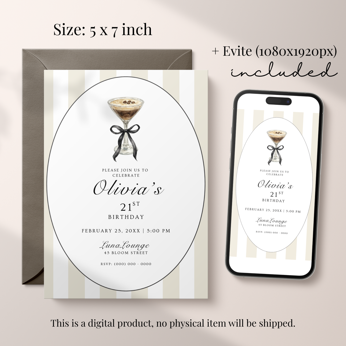 Espresso Martini 21st Birthday Invitation