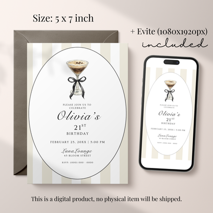 Espresso Martini 21st Birthday Invitation