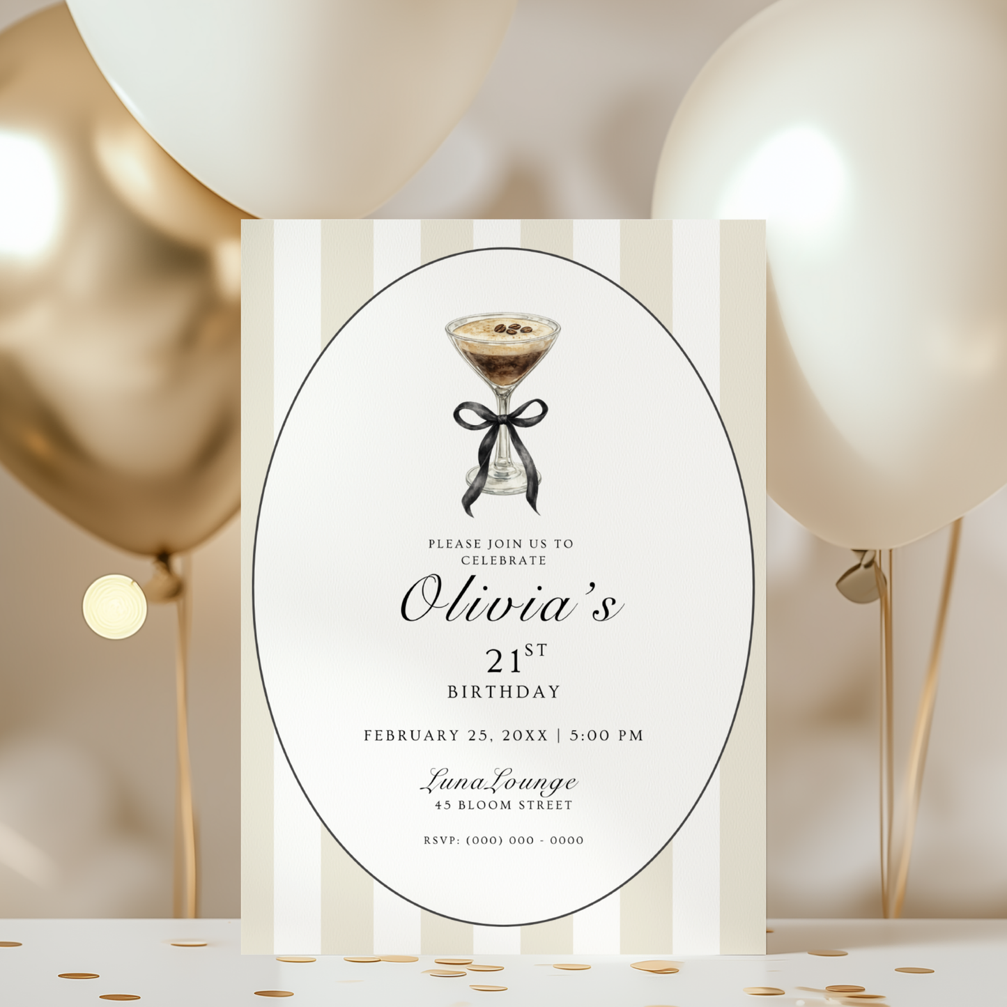 Espresso Martini 21st Birthday Invitation