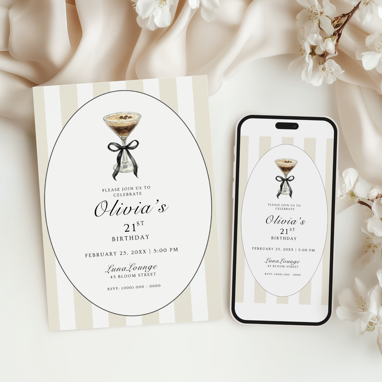 Espresso Martini 21st Birthday Invitation