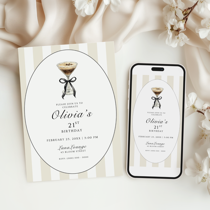 Espresso Martini 21st Birthday Invitation