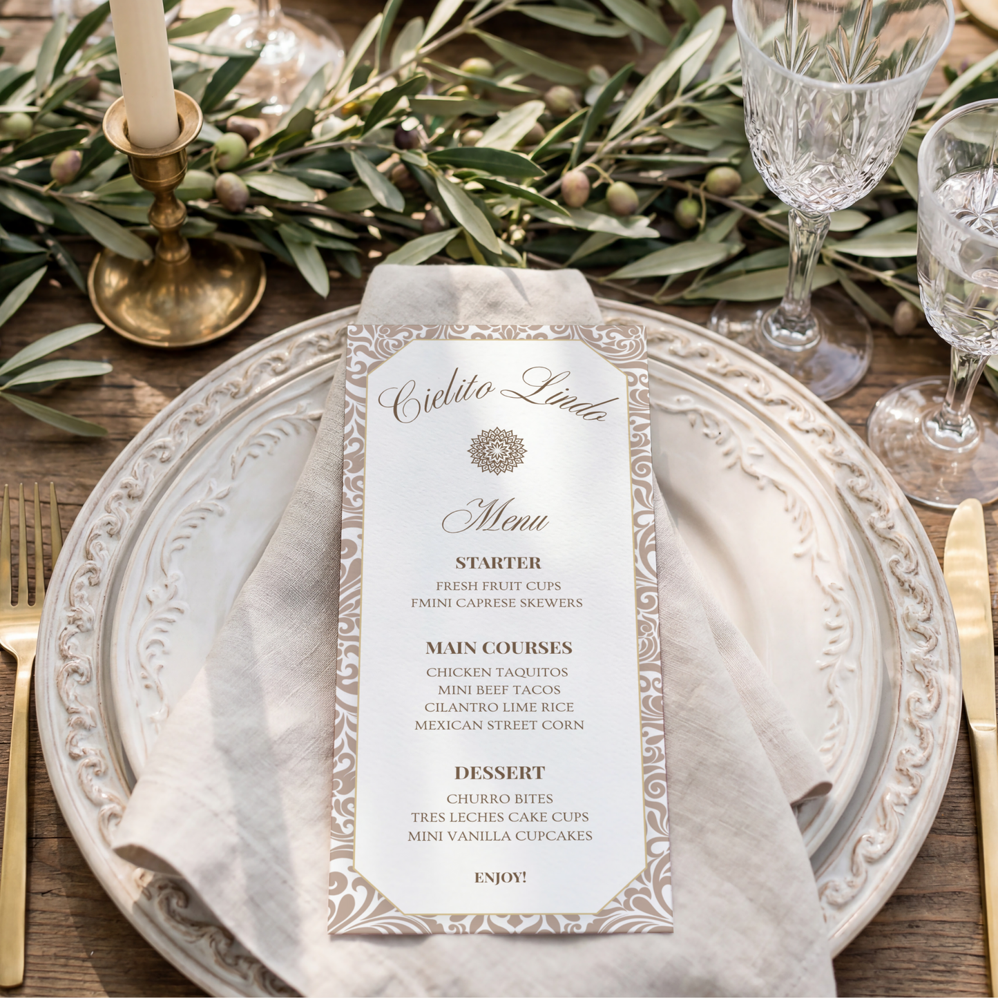 Cielito Lindo Brown — Baby Shower Menu