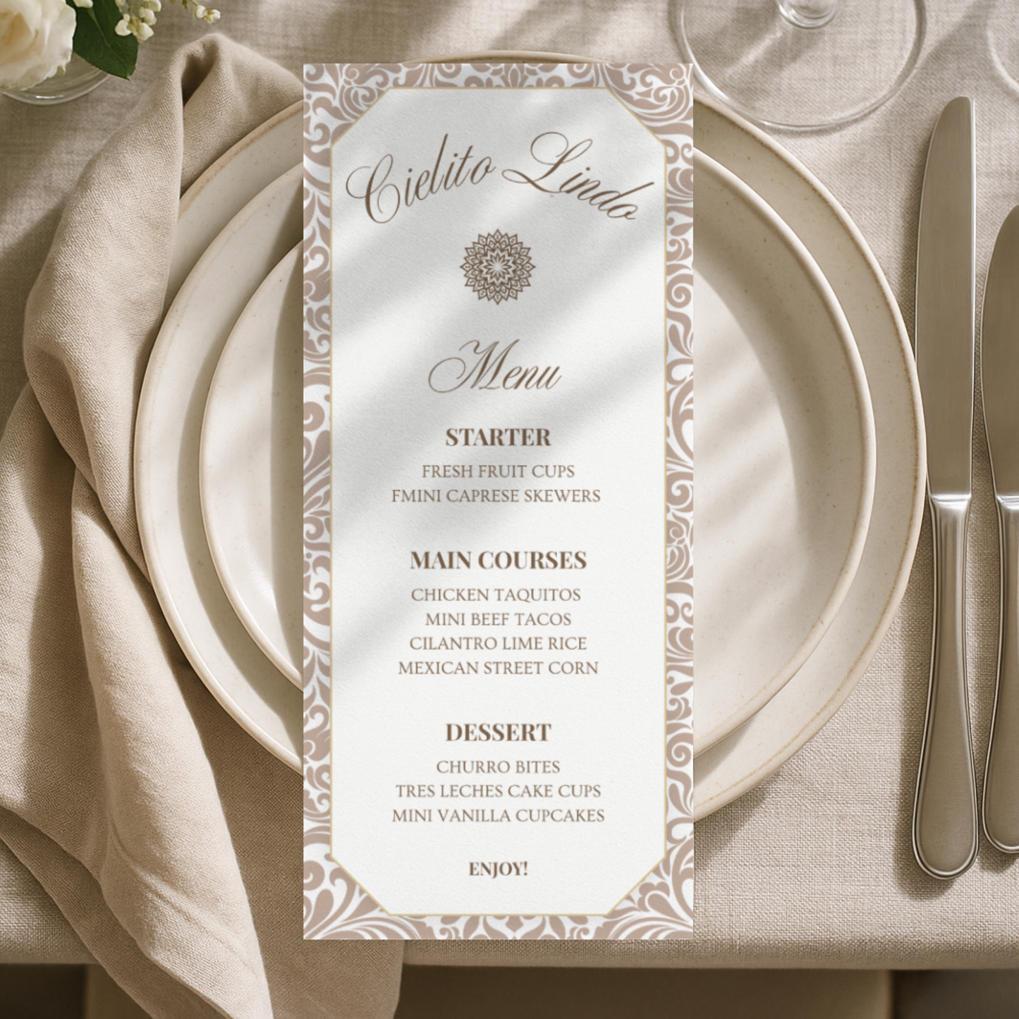 Cielito Lindo Brown — Baby Shower Menu