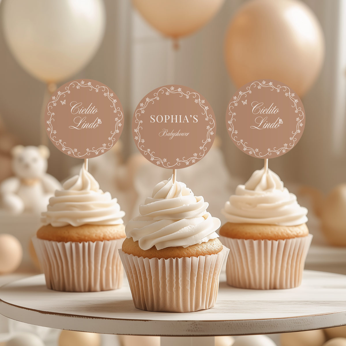 Cielito Lindo Brown — Baby Shower Cupcake Topper