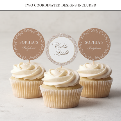 Cielito Lindo Brown — Baby Shower Cupcake Topper