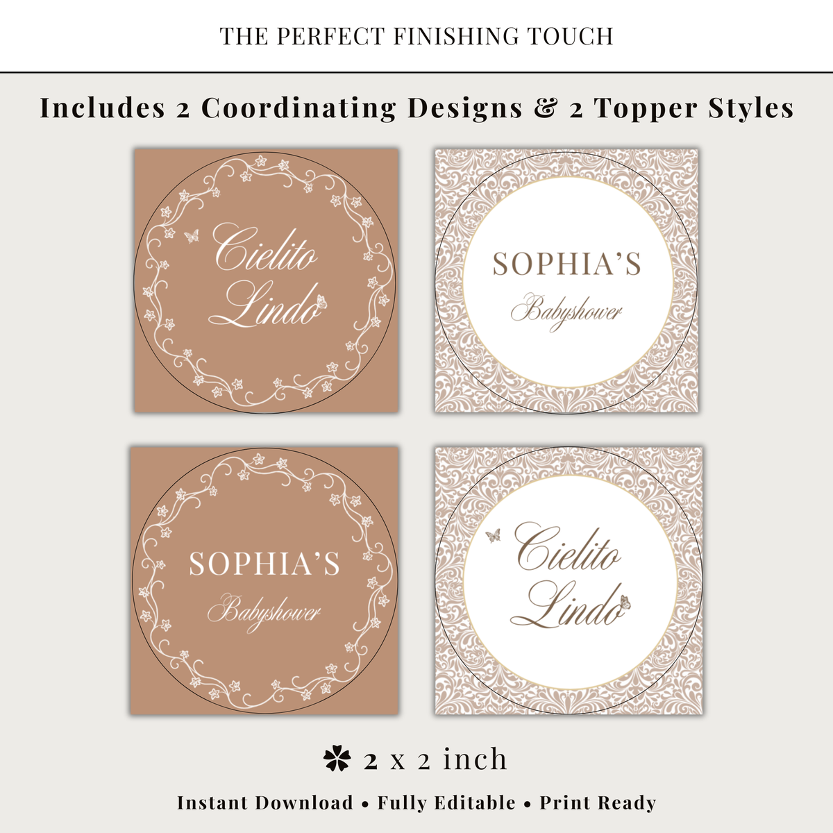 Cielito Lindo Brown — Baby Shower Cupcake Topper