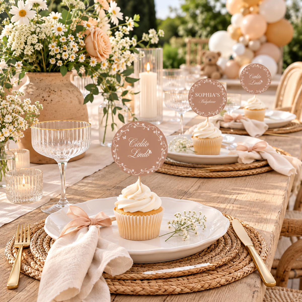 Cielito Lindo Brown — Baby Shower Cupcake Topper