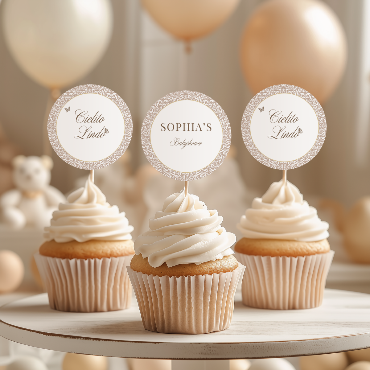 Cielito Lindo Brown — Baby Shower Cupcake Topper