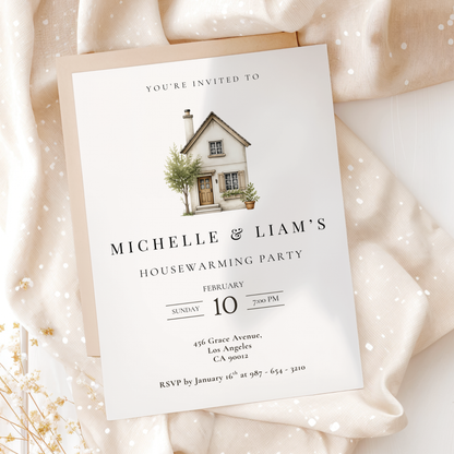 Minimalistic Watercolor Housewarming Invitation