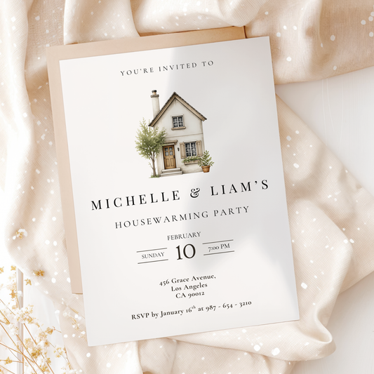 Minimalistic Watercolor Housewarming Invitation