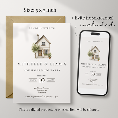 Minimalistic Watercolor Housewarming Invitation
