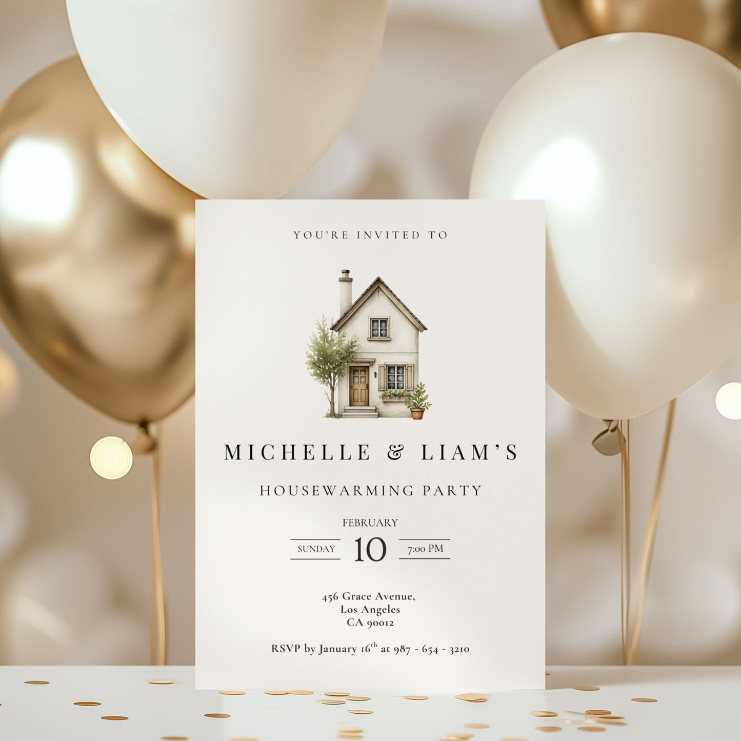 Minimalistic Watercolor Housewarming Invitation