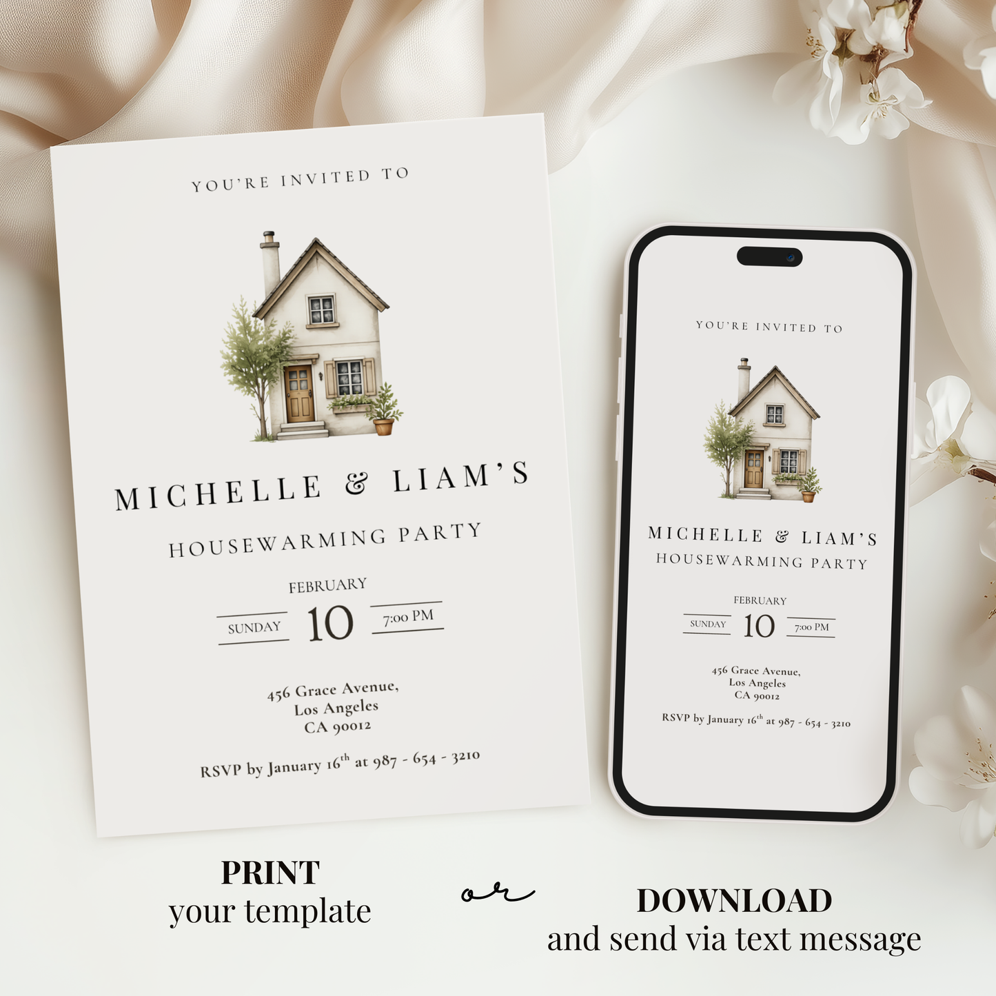 Minimalistic Watercolor Housewarming Invitation