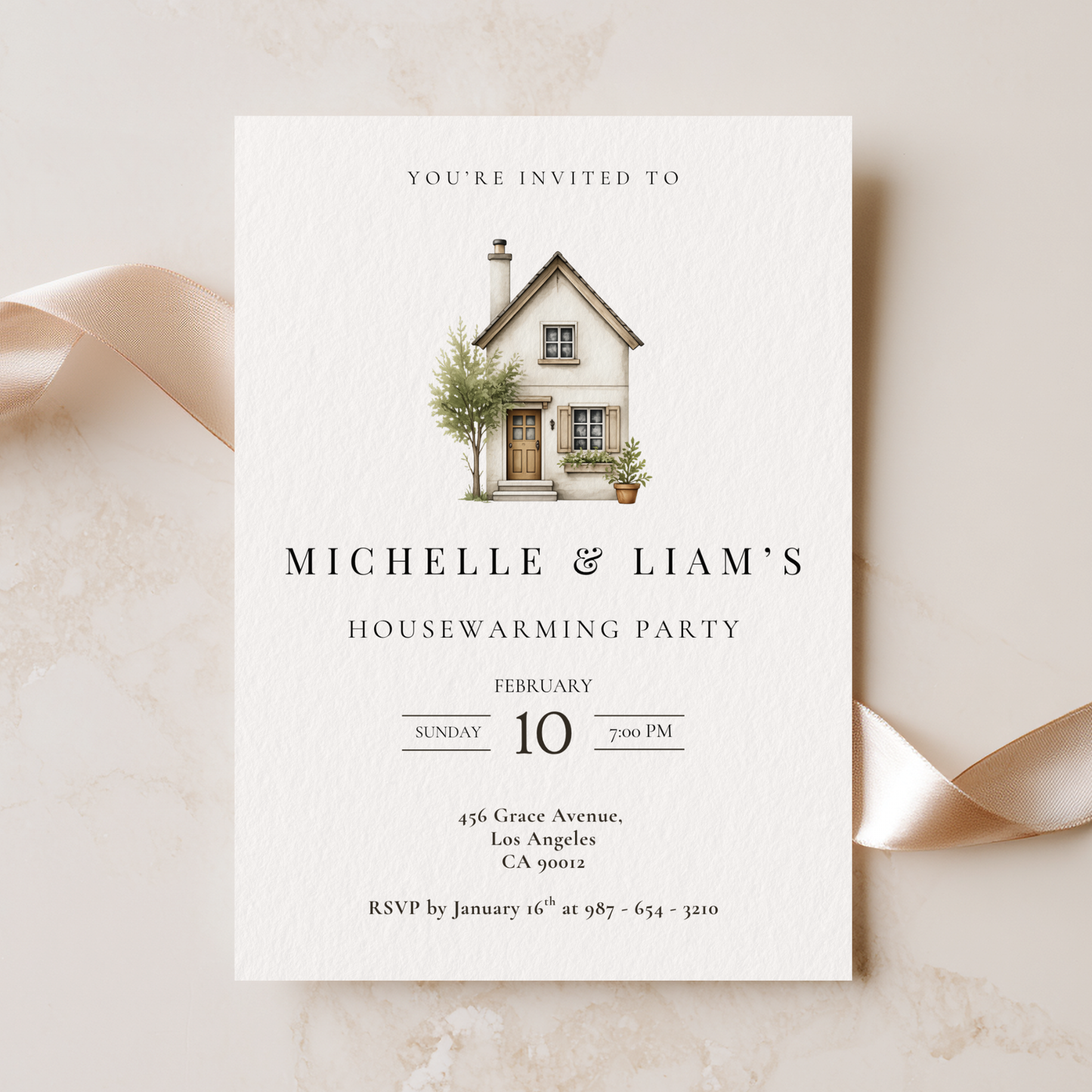 Minimalistic Watercolor Housewarming Invitation