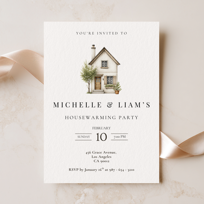 Minimalistic Watercolor Housewarming Invitation