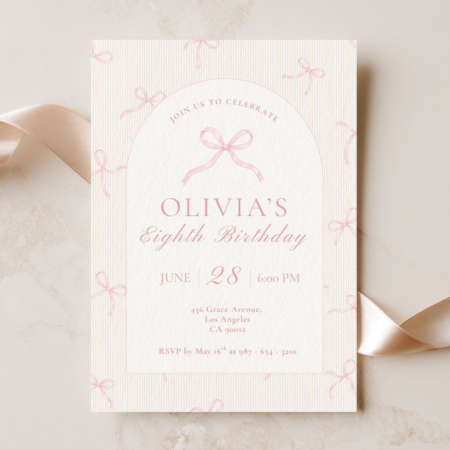 Pink Bow Invitation for Girls