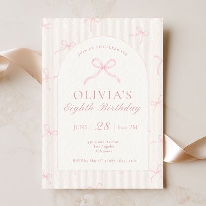 Pink Bow Invitation for Girls