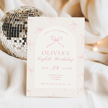 Pink Bow Invitation for Girls